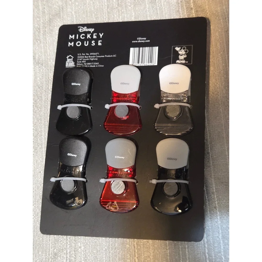 Disney Mickey Mouse Minnie Mouse 6 Pack Magnetic Bag Clips Red Black White New